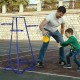 pedestal soporte cuadruple 4 aros basketball basquetbol acero interactivo movible transportables encentar pelota