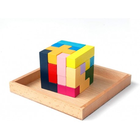 Juguete Cubo 3d Puzzle Madera Didáctico Rompecabezas Xk-71