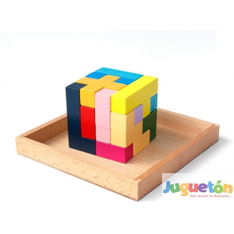 Cubo 3d Puzzle Madera Didáctico Rompecabezas Xk-71
